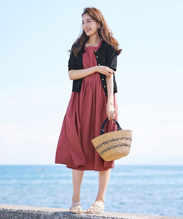 Tiaclasse  【洗える】ハーフスリーブサマーニットカーディガン ブラック