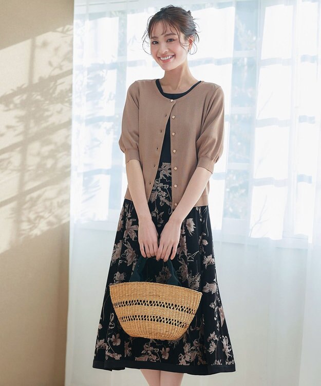 Tiaclasse  【洗える】ハーフスリーブサマーニットカーディガン モカ
