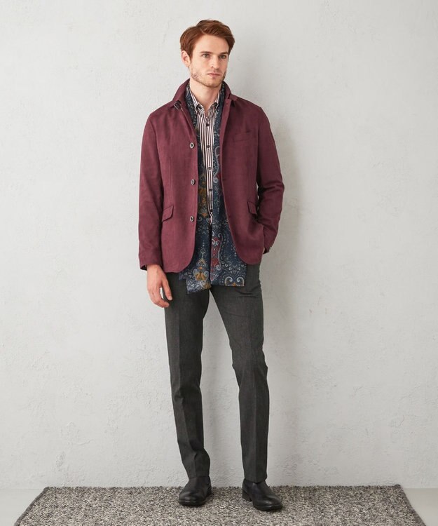 JOSEPH ABBOUD 【キングサイズ・ウエストも伸びる】オーガニックストレッチムリネピケ パンツ グレー系