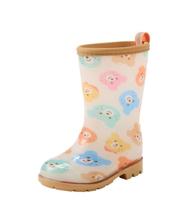 MIKI HOUSE HOT BISCUITS 【13-18cm】 カラフルビーンズ 総柄レインブーツ ベージュ
