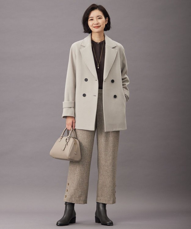 J.PRESS LADIES L Jackal 140sソフトメルトン Pコート ベージュ系