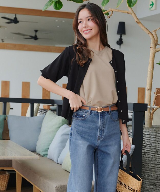 Tiaclasse  【洗える】ハーフスリーブサマーニットカーディガン ブラック