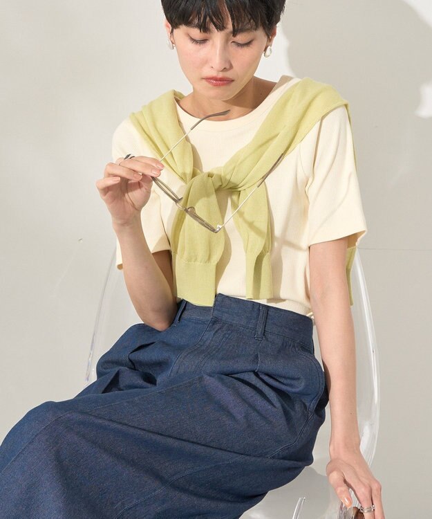 AMERICAN HOLIC リブ　５分袖トップス Off White