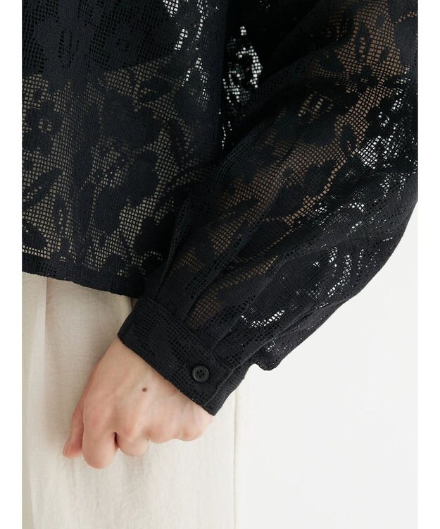 Green Parks ・ＥＬＥＮＣＡＲＥ　ＤＵＥ　バンドカラーレースシャツ Black