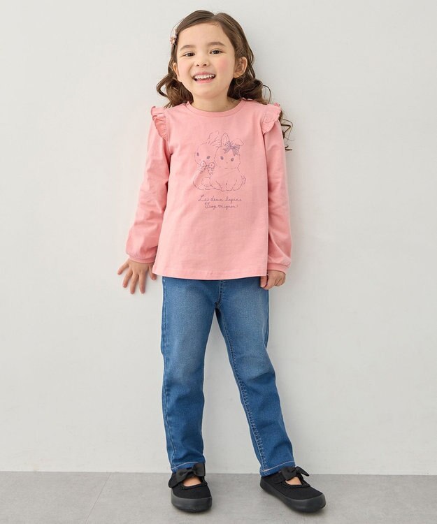 ANY KIDS 【WEB限定】7days プリント 長袖Tシャツ ピンク×ウサギ