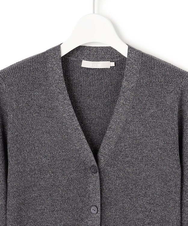 ICB L 【洗える】 エクストラファインメリノリブ Vネックカーディガン グレーラメ系