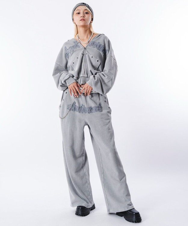 WEGO 【ウエストゴム/ユニセックス着用ITEM】ブリーチハトメスウェットパンツ グレー