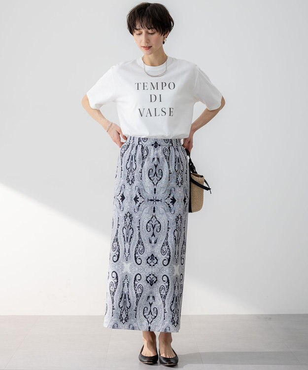 23区 S 【SLOW/一部店舗限定】MVSコットン  ロゴTシャツ ホワイトxグレーロゴ