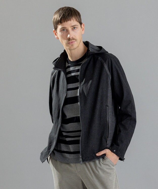 JOSEPH HOMME クールドッツストレッチ　フードブルゾン ブラック系