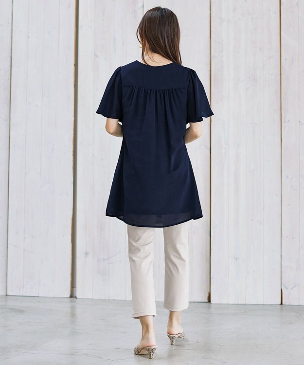 Tiaclasse L 【洗える】フレアスリーブチュニックブラウス ネイビー