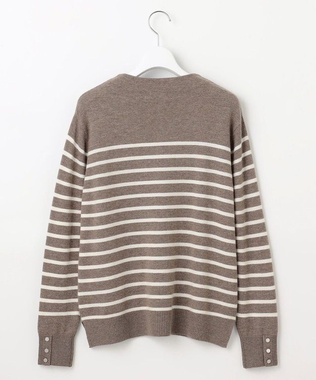 J.PRESS LADIES S 【洗える】SOFT TOUCH WOOL 立ち襟 ボーダー ニット モカ×オフ系