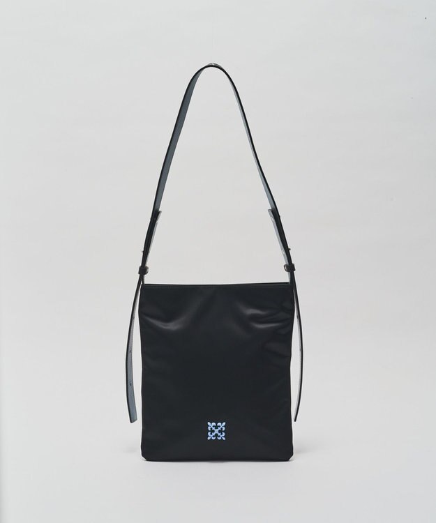 russet バイカラーレザーベルトフラットショルダーバッグ(SF-278) Black