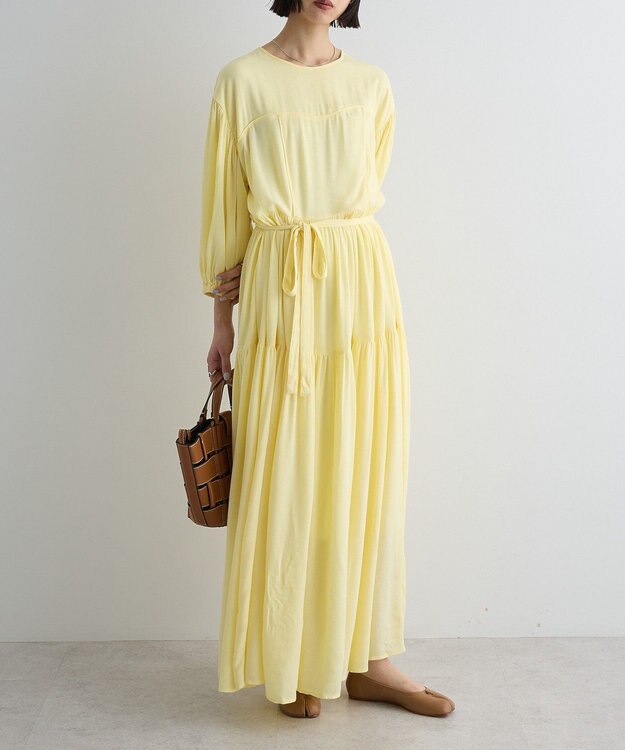 Green Parks ボリュームスリーブティアードワンピース Yellow