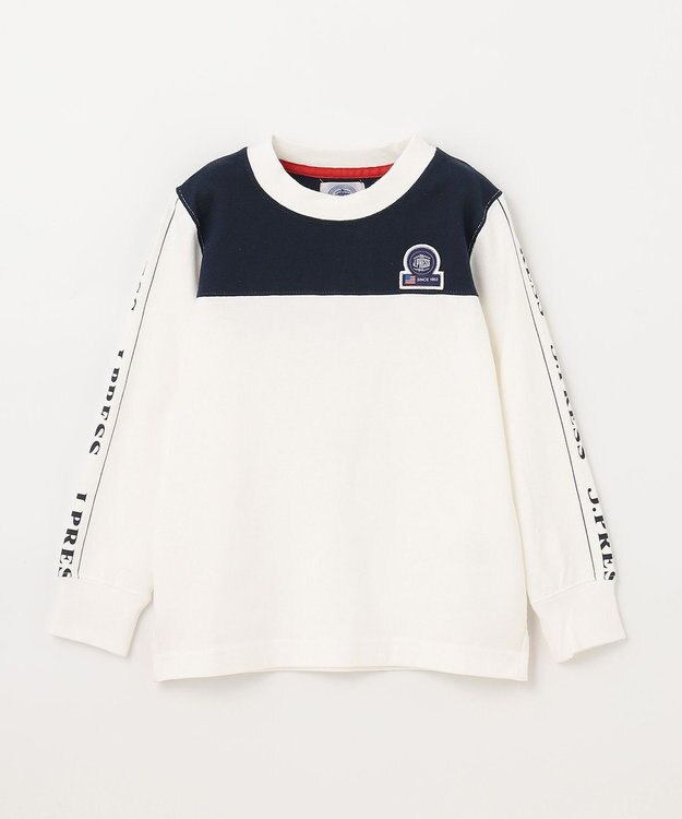 J.PRESS KIDS 【110-130cm】切替×袖プリント 長袖Tシャツ オフホワイト系