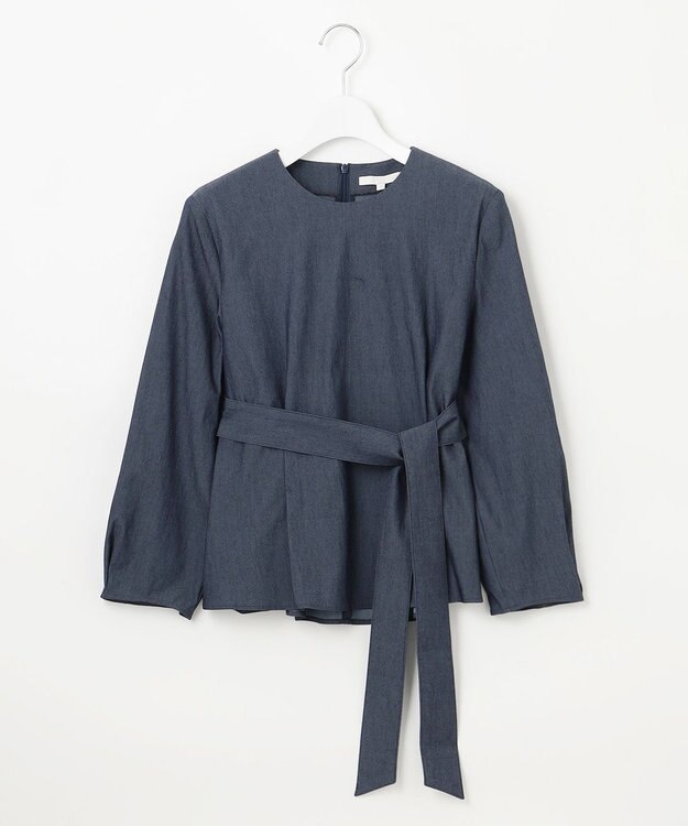 自由区 S 【セットアップ対応・洗える】ドレープツイルプルオーバー ブラウス ネイビーシャンブレー
