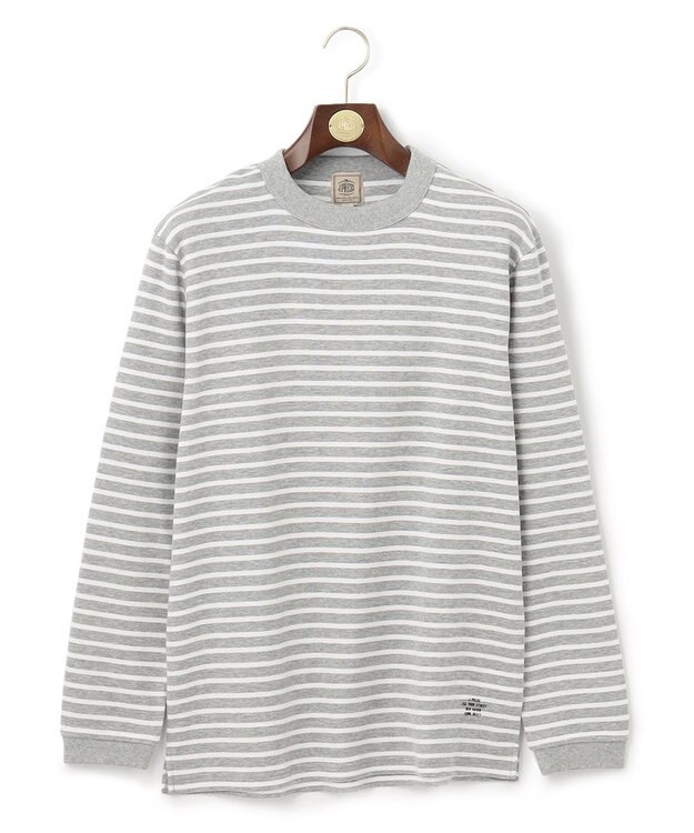 J.PRESS MEN ワッフルボーダー ロングTシャツ グレー系1