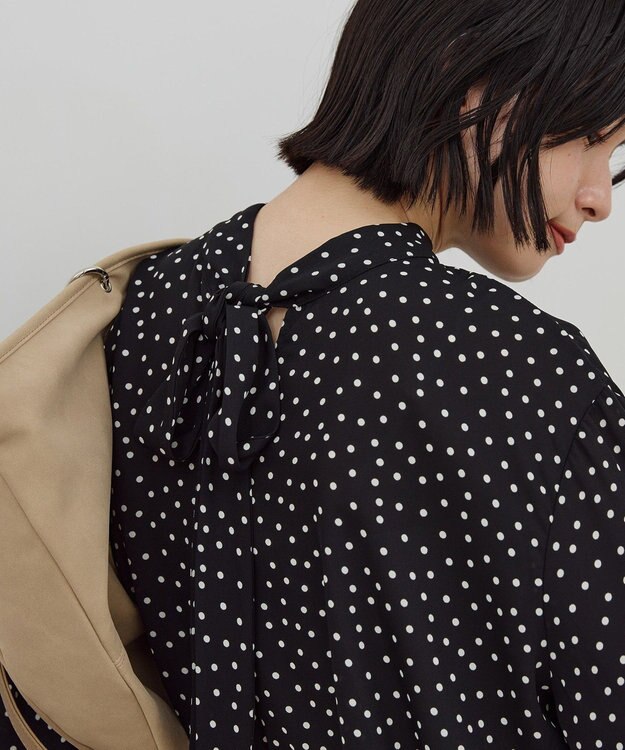 AMERICAN HOLIC 【イージーケア】ドット柄ボウタイブラウス Black