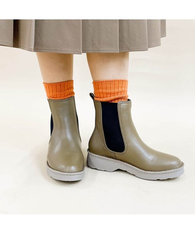 ing <ing>【WEB限定】【3E】【サスティナブルシリーズ】厚底サイドゴアショートブーツ カーキ