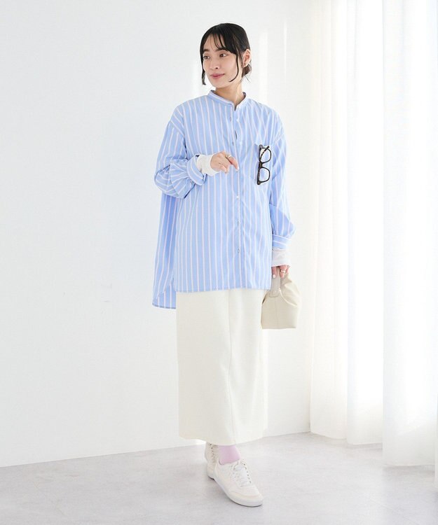 CRAFT STANDARD BOUTIQUE バンドカラーシャツ Stripe Sax