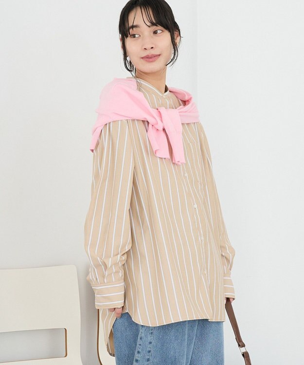 CRAFT STANDARD BOUTIQUE バンドカラーシャツ Stripe Beige