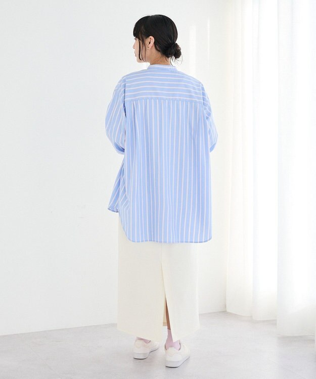 CRAFT STANDARD BOUTIQUE バンドカラーシャツ Stripe Sax