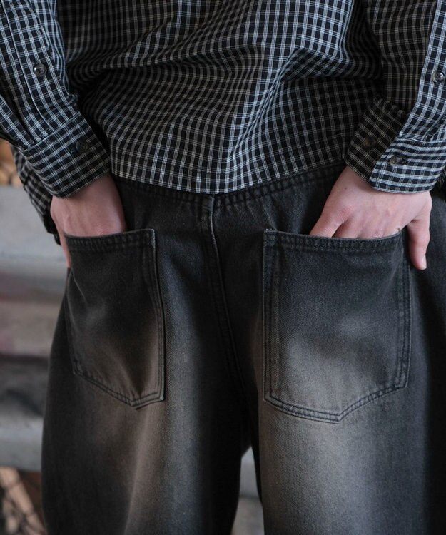 WEGO 【SMLサイズ展開】イージー3Dバレルレッグデニムパンツ デニムブラックソノタ