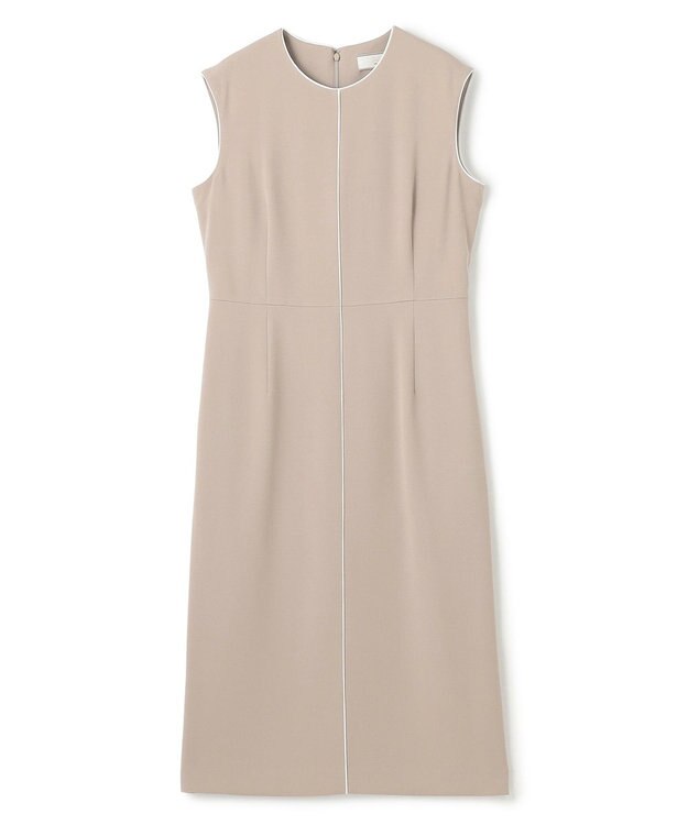 BEIGE， 【洗える・L-size】CINDY / クルーネックノースリーブワンピース Taupe × White
