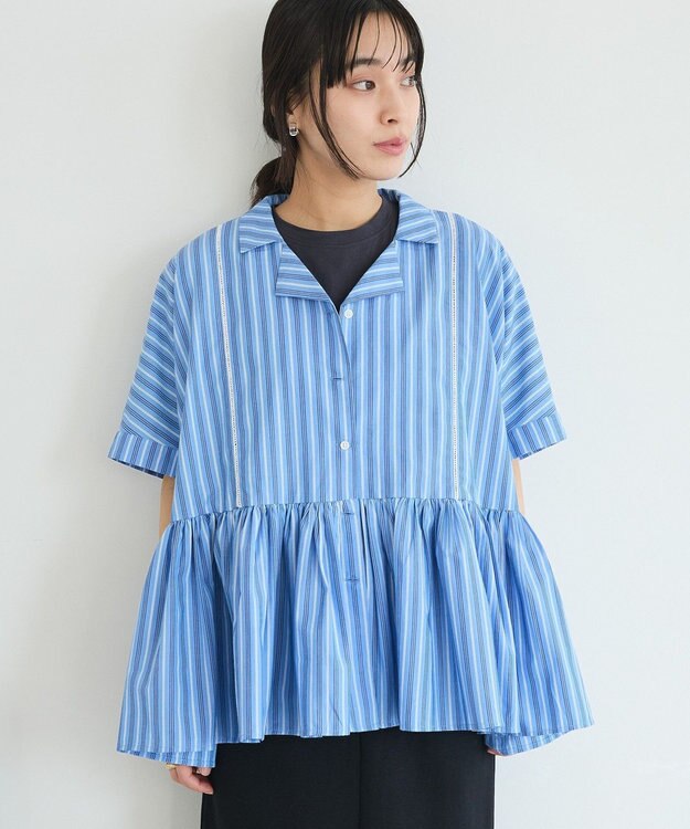 CRAFT STANDARD BOUTIQUE インド製 ペプラムブラウス Stripe