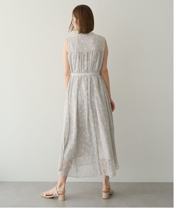 YECCA VECCA シアードット柄ギャザーワンピース Off White