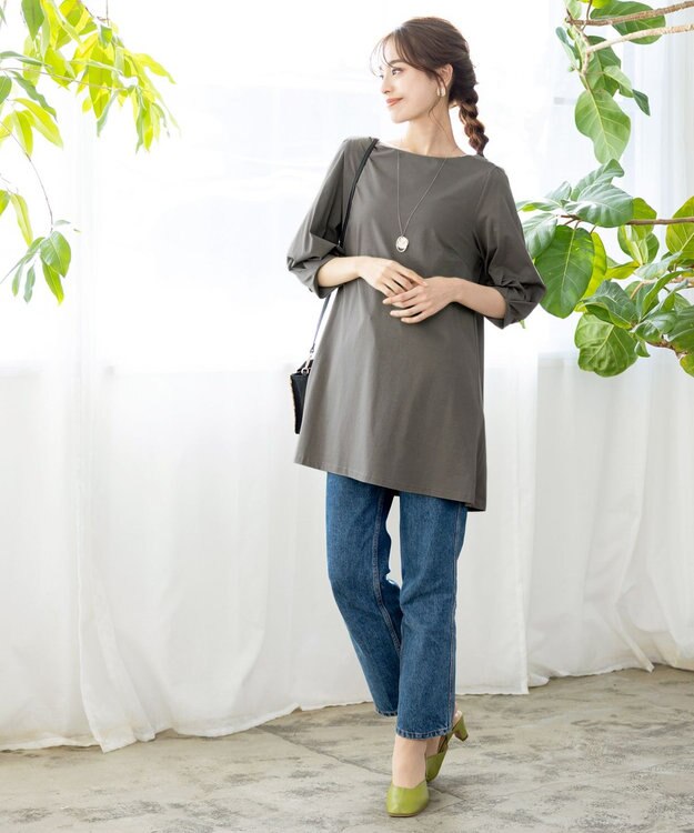 Tiaclasse L 【洗える】大人可愛いバックフレアカットチュニック グレージュ