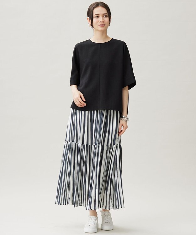 自由区 【セットアップ対応・接触冷感・UVカット・洗える】ライトリネンライク Tブラウス ブラック