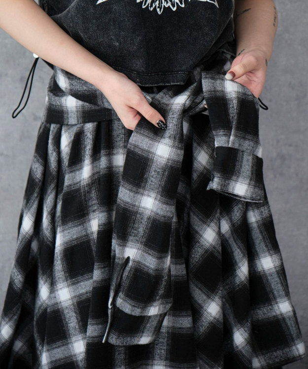 WEGO ネルシャツライクイレヘムロングスカート ブラック