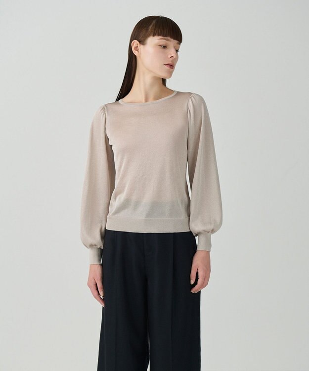 GRACE CONTINENTAL シアーラメニットトップ ベージュ