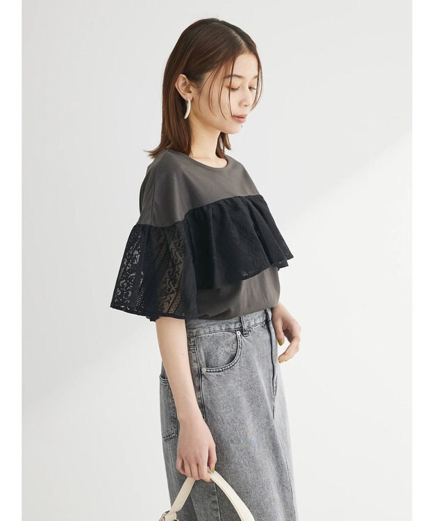 Green Parks ・ＳＵＧＡＲ　ＳＰＯＯＮ　レースフリルプルオーバー Charcoal Gray