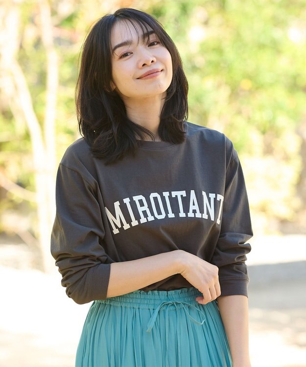 ANY 【UVケア】アソートロゴプリント ロングスリーブTシャツ チャコール×カレッジロゴ