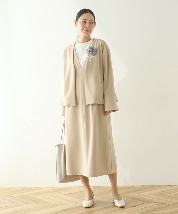 Green Parks Ｏ．洗えてストレッチ　ノーカラージャケット Light Beige