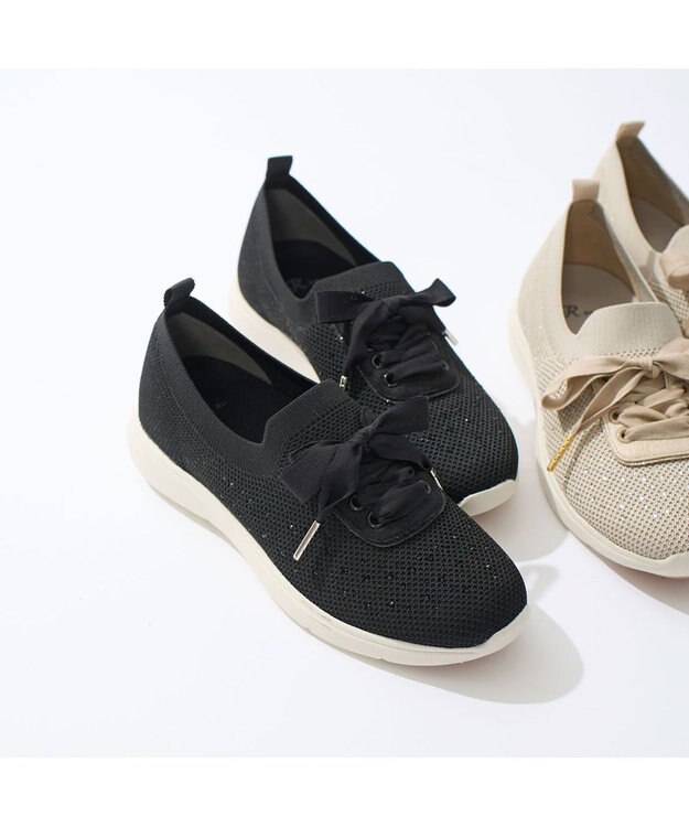 Riz raffinee <Riz raffinee>ラインストーンニットスニーカー ブラック