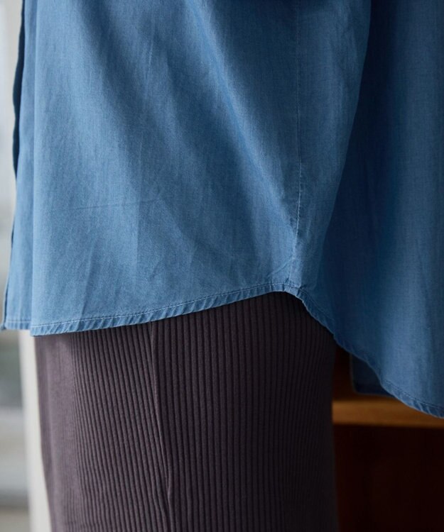 WEGO 【ANGIE VINTAGE】シアーデニムレギュラーカラーシャツ ブルー