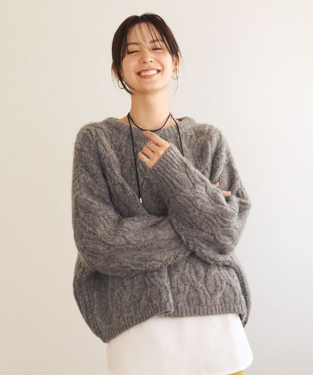 Green Parks ふわふわケーブルニットプルオーバー Gray Mixture