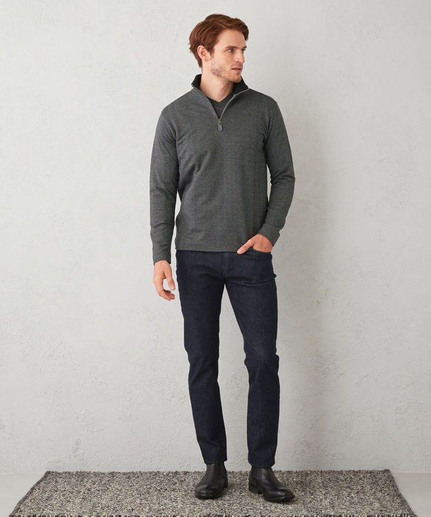 JOSEPH ABBOUD 【オーガニックコットン】ヴィンテージインレー ハイネックZIP ブラック系