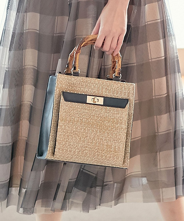 ANY SIS 【美人百花7月号掲載】2WAYバンブーライクハンドルミディ トートバッグ