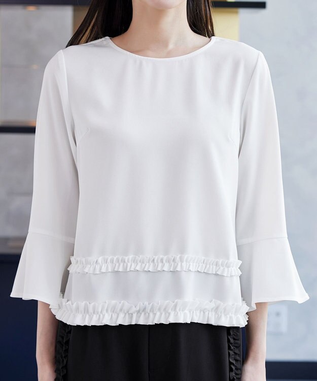 Tiaclasse L 【ブラウス×パンツ2点ット】フリルデザインセットアップ オフホワイト