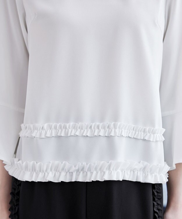 Tiaclasse L 【ブラウス×パンツ2点ット】フリルデザインセットアップ オフホワイト