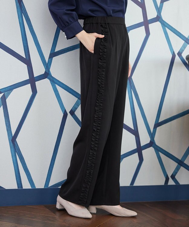 Tiaclasse L 【ブラウス×パンツ2点ット】フリルデザインセットアップ ブラック