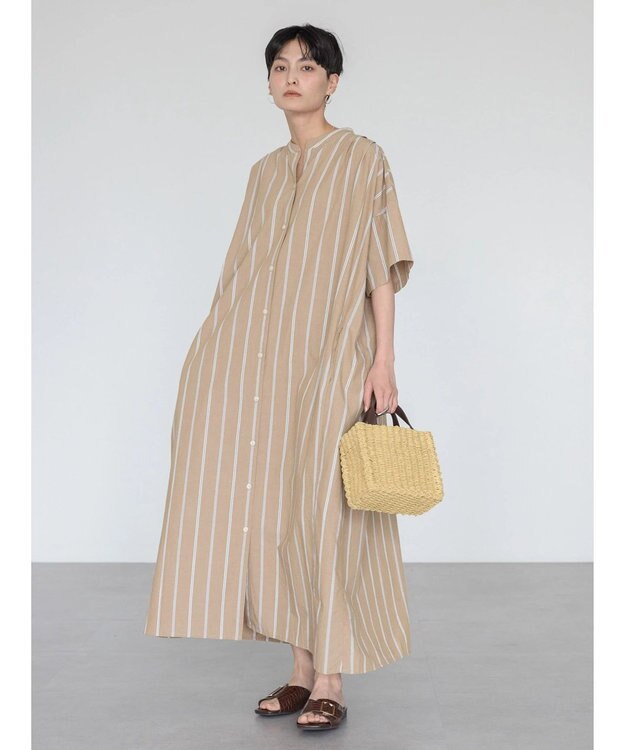 AMERICAN HOLIC イージーケア＋接触冷感丈違い強撚ワッシャーワンピース Stripe Beige