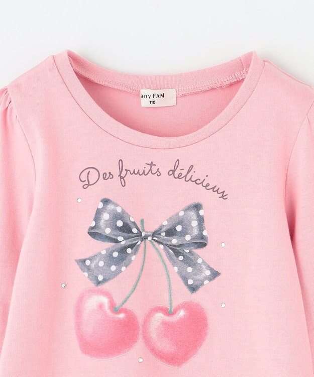 ANY KIDS ガーリーアート 長袖Tシャツ ピンク（リボン×サクランボ）