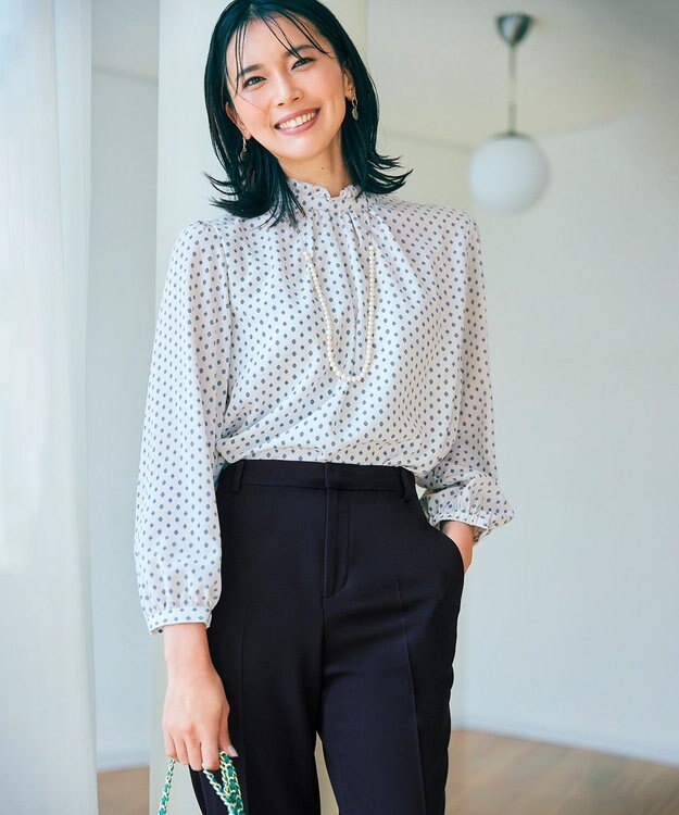 23区 L 【洗える】ジオメトリックパターン フリル ブラウス アイボリー系