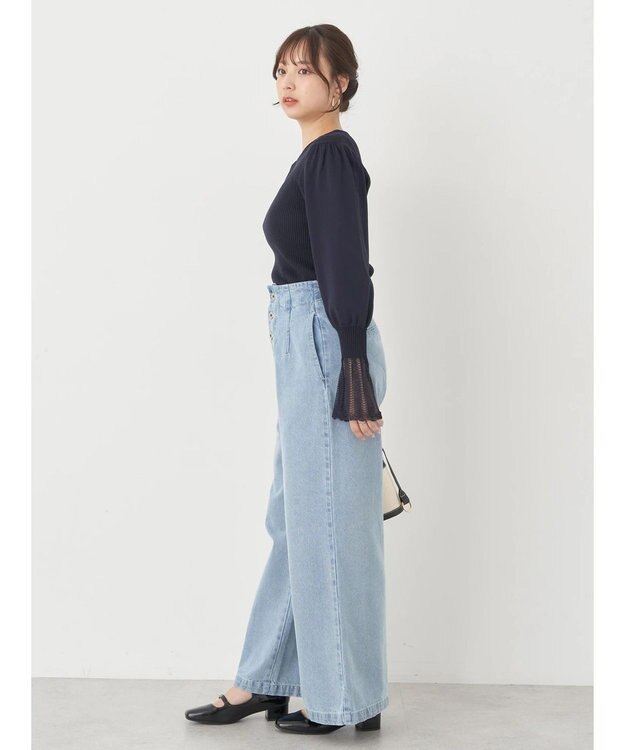 earth music&ecology 袖ポイントニットプルオーバー Navy