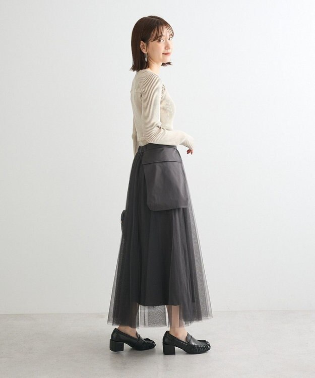 Green Parks ・ｆｕｒｒｙ　ｒａｔｅ　チュールワークポケットスカート Charcoal Gray