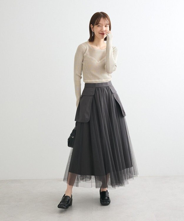 Green Parks ・ｆｕｒｒｙ　ｒａｔｅ　チュールワークポケットスカート Charcoal Gray